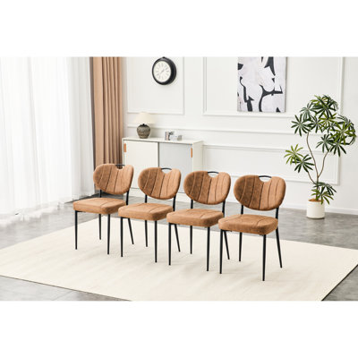 Of 4 Brown Dining Chairs With Skin - Tech Cloth, High Resilience Sponge Padding And Smart Top Handle 4, Comfortable Fabric, Sponge, Automotive Grade Stitching Floor Protection