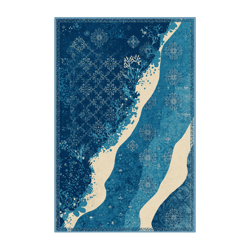 Machine Washable Outhe Global Inspired Moroccan Rug in Blue – BabyBlue Binding, 4 x 2