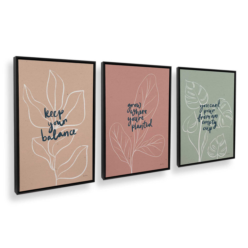 Ensemble de 3 fleurs confiantes, Cadre flottant noir satiné, H 13 po x l 27 po