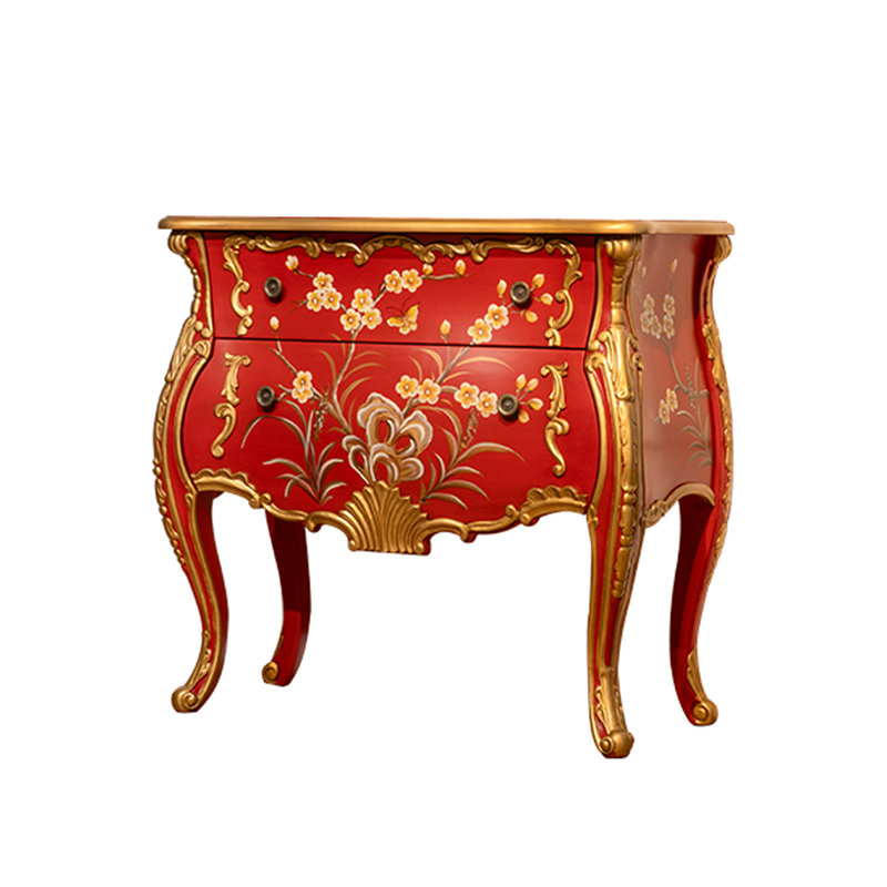 Commode décorative vintage rouge à deux tiroirs