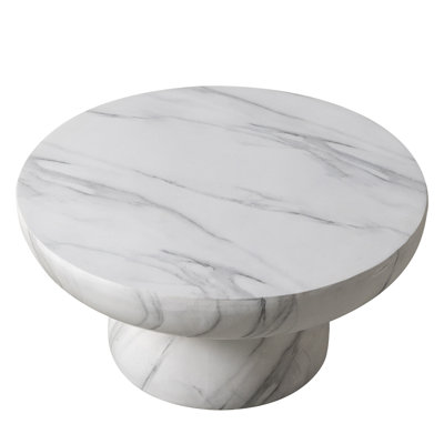 Ruben 27" Round Fiberstone Coffee Table With Powder-Coated Finish Centerpiece For Living Rooms, Patios, Or Lounge Spaces