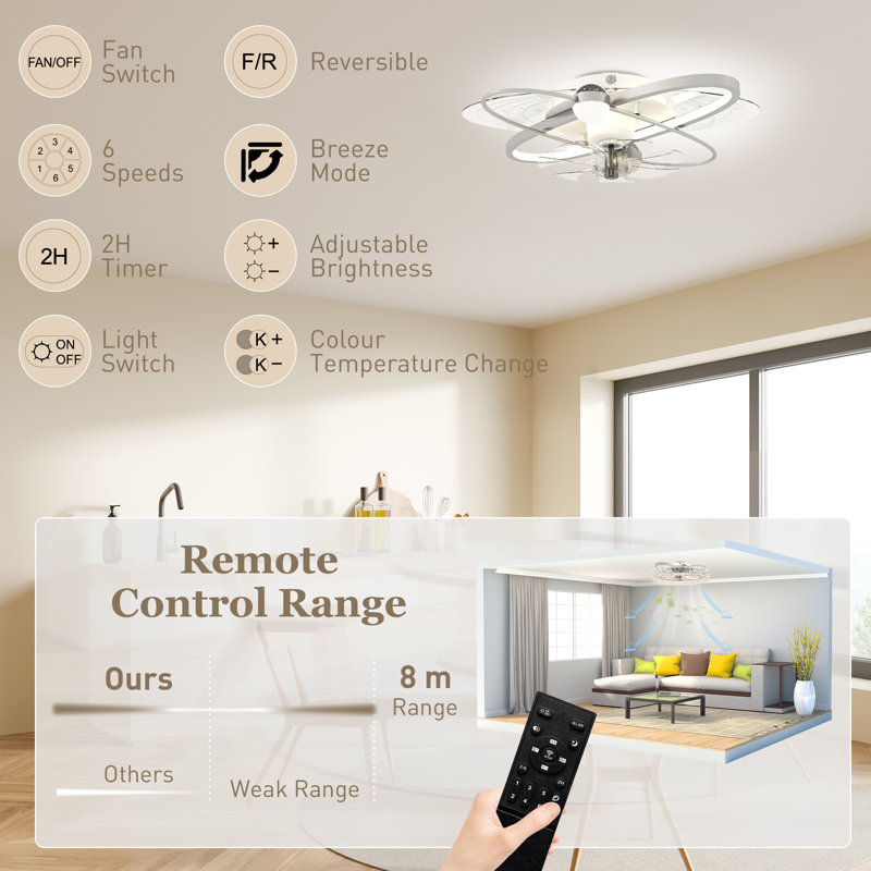 28.5cm Ceiling Fan with LED Lights, Silver
