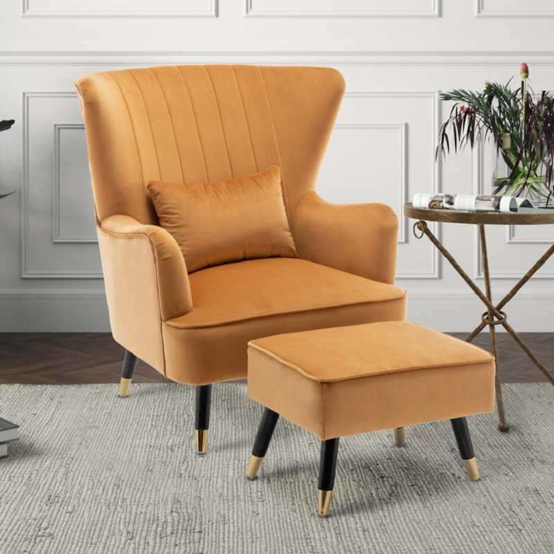 Ivanka 77Cm Wide Armchair and Ottoman, Gold, Velvet