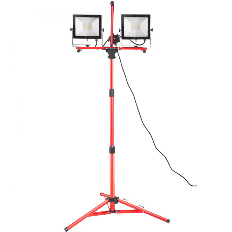 LED Work Light with Stand, 5000 Lumen Dual-head LED Work Light with 27.6"-68.1" Adjustable and Foldable Tripod Stand, IP65 Waterproofed LED Tripod Work Light, with 5000 Kelvin Colour Temperature