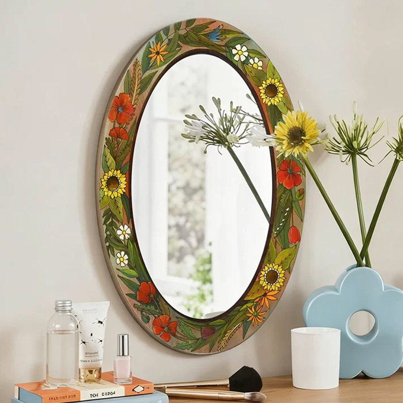 Miroirs muraux ovales en similicuir, H 35,43 po x l 23,62 po, Vert