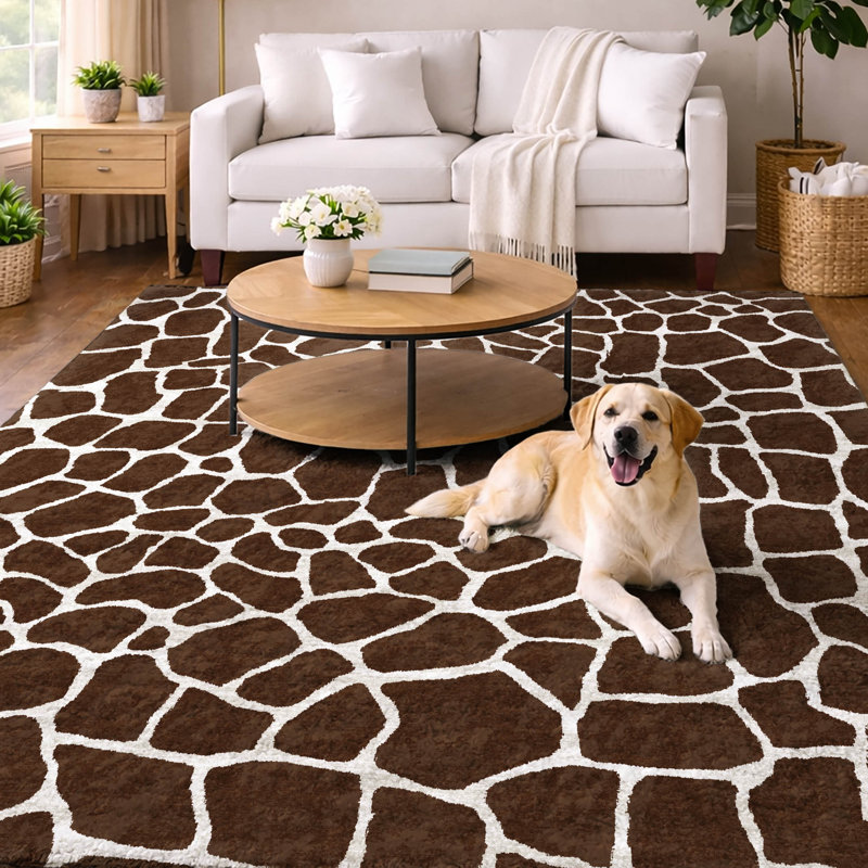 Premium Machine Washable Dream Shag Giraffe Rug, Coffee, 3' x 5'