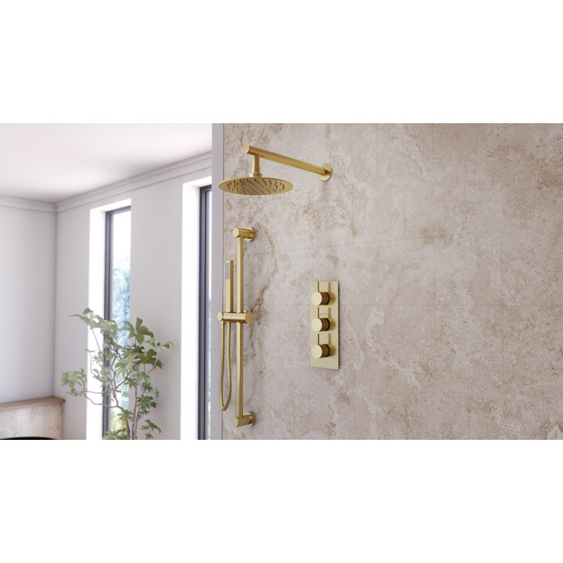 Allure Ultra-Thin Round Shower Head - 8 in., Brushed Brass, Brushed Brass, 8 inch
