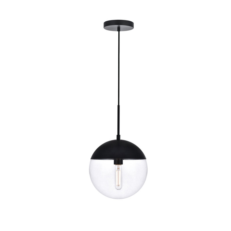 Luminaire suspendu simple à intensité variable 1 lumière Yearby Yearby, H 69 po x l 12 po x P 12 po, Transparent, Noir