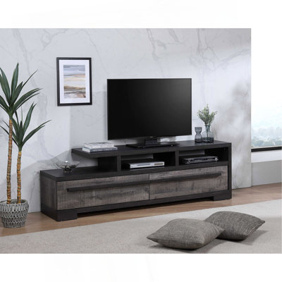 Meuble télé avec 2 tiroirs, tablettes et bois Ruthe