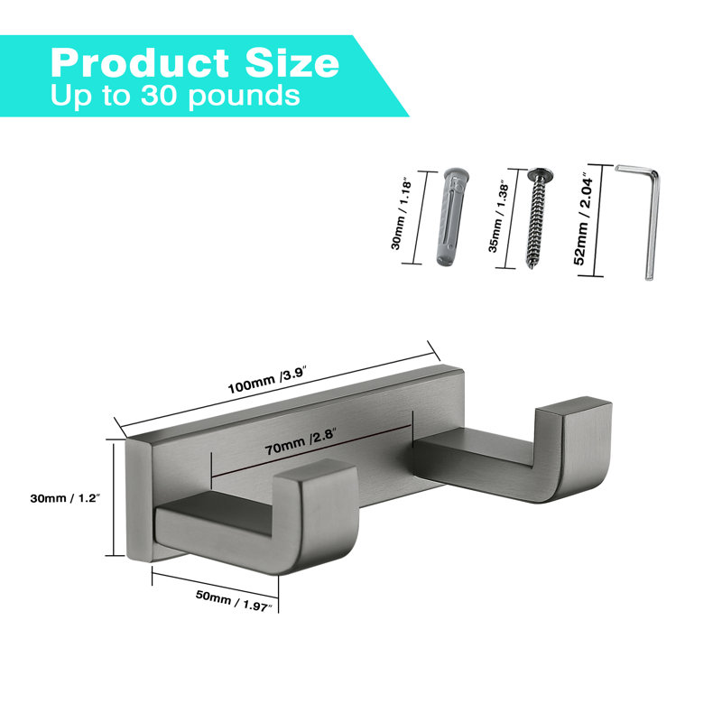 Heavy Duty Wall-Mounted Coat Rack with 2 Hooks