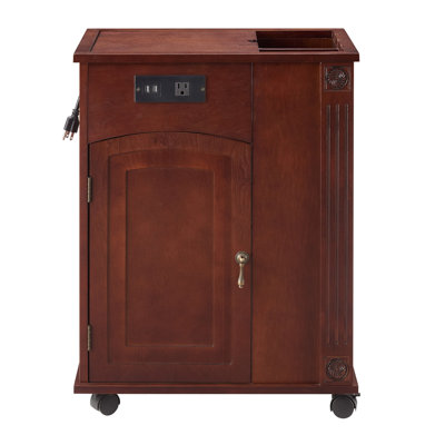 Spacious Bedside Table With Charging - Narrow Side For Bedroom, Red Walnut Station End In Finish Storage Living Room And Bedroom