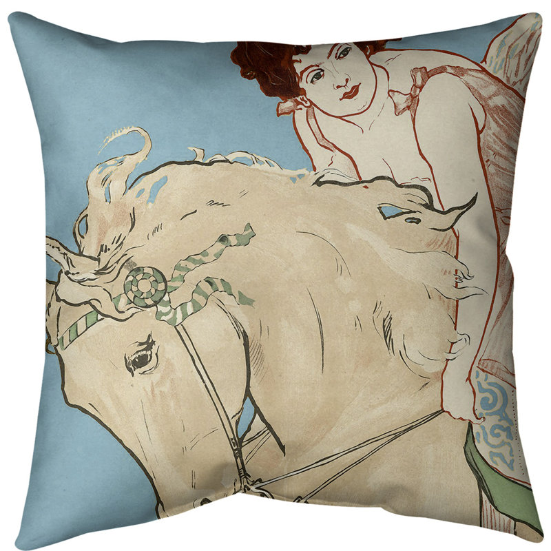 Housse de coussin décoratif pour affiche-fille cheval de cirque, 18 po x 18 po, Bleu, Polyester sergé