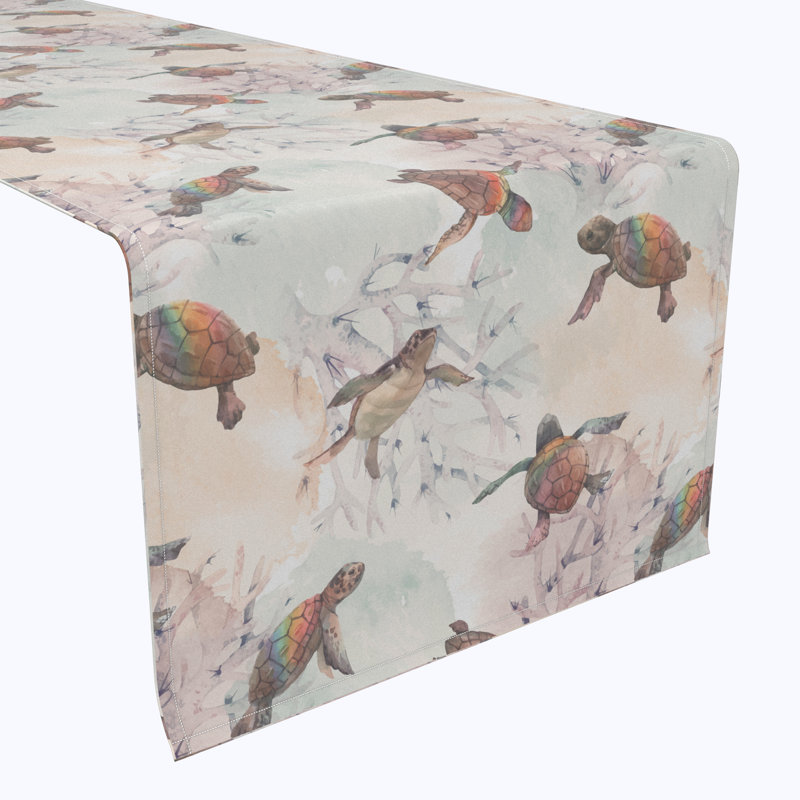 Table Runner, 100% Cotton, 16X108", Sea Turtle Watercolor, 72" L x 16" W