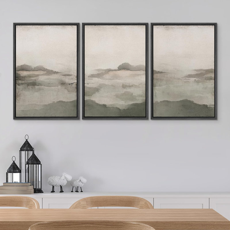 Abstrait paysage désertique, impression sur toile, 3 pièces, Noir, H 36 po x l 72 po x P 1,5 po