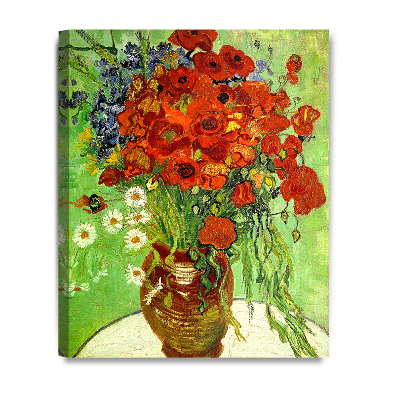 Coquelicots et marguerites rouges, Toile tendue, H 16 po x l 20 po
