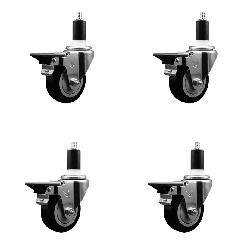 Ensemble de roulettes extensibles en poly pivotant avec frein SCC PLB 3,5 po x 1-3 / 8 po, Noir
