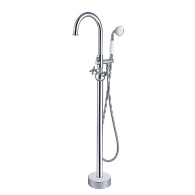 Modern Freestanding Bathtub Faucet With Hand Shower. , Metal Made. 46In Depth, 6.5In Width, Height. 9.5Lb. Enjoy Coverage Spray Shower - Finish, Metal. 46" 6.5" Height, 9.5 Lb. Full Body For Luxury In