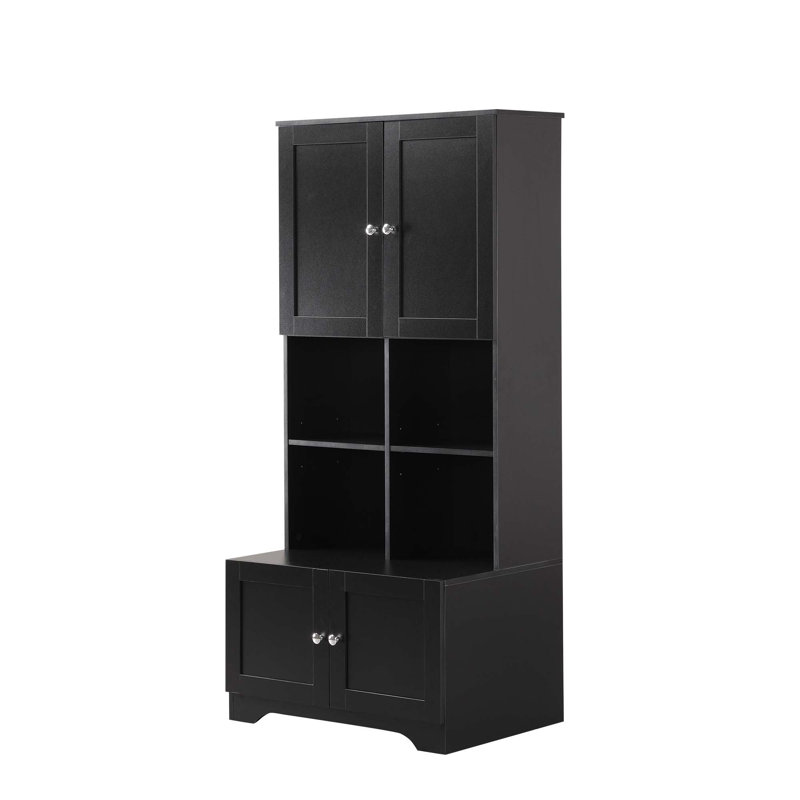 Tall & Wide Freestanding Bathroom Floor Cabinet | 4 Doors, Adjustable Shelves & Open Multi-Layer Shelves | Spacious Storage Unit for Toiletries, Towels & Essentials | Ideal for Humid Bathroom Environments