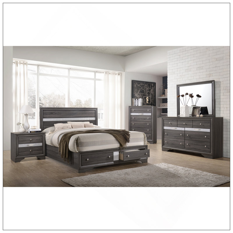 Grand lit de rangement traditionnel en bois gris