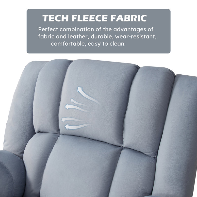 360° Manual Swivel Rocking Chair, Large Size Recliner, Soft Texture, Blue