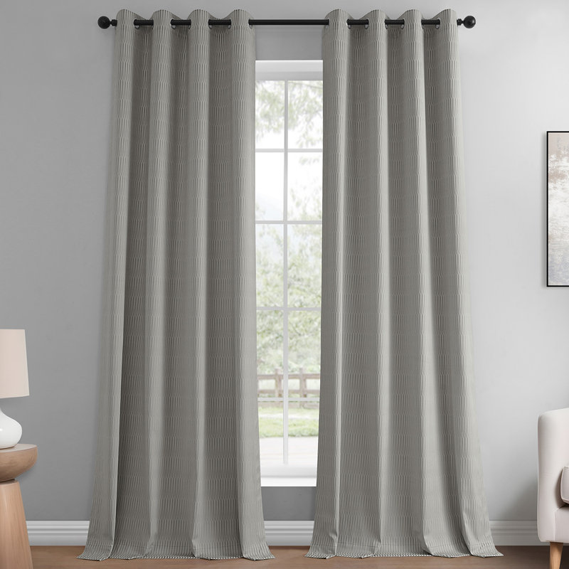Akhras Plush Lines Embossed Grommet Velvet Room Darkening Curtains - Single Panel Drapes, Pewter, 50" W x 108" L