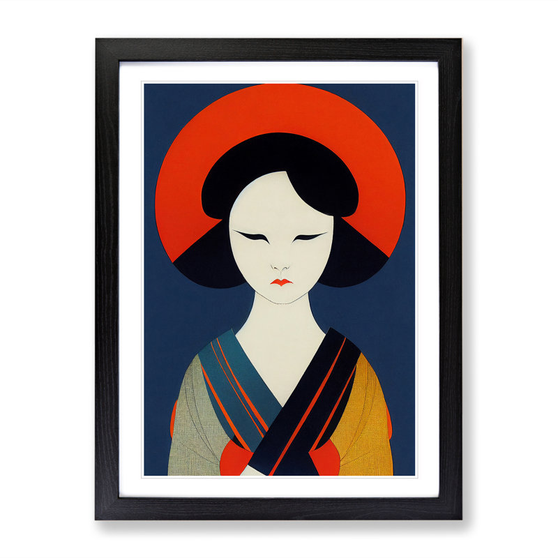 XV1022-4967X View Of A Geisha No.2 - Print, Black Framed, 66cm H x 48cm W, White