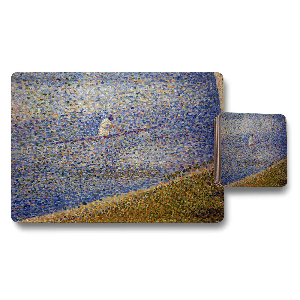 Impressionist Seaside Placemats And Coaster Set With Beach Scene
