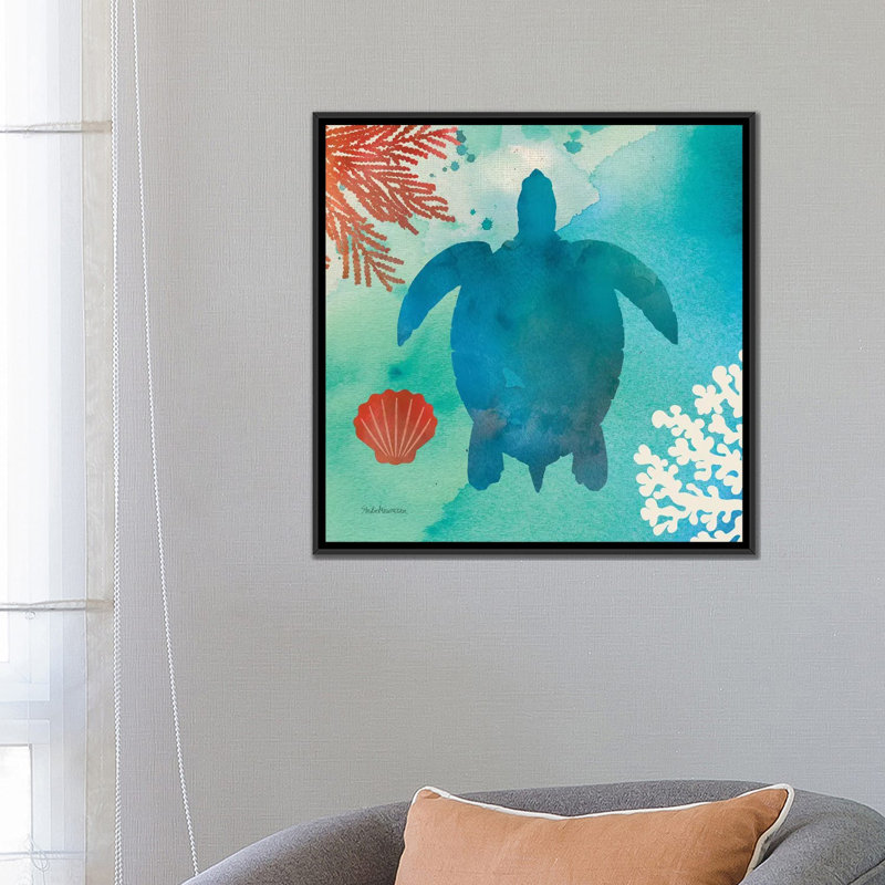 « under the sea ii », reproduction sur toile, H 18 po x l 18 po x P 1,5 po, Toile avec cadre noir, Pas de tapis