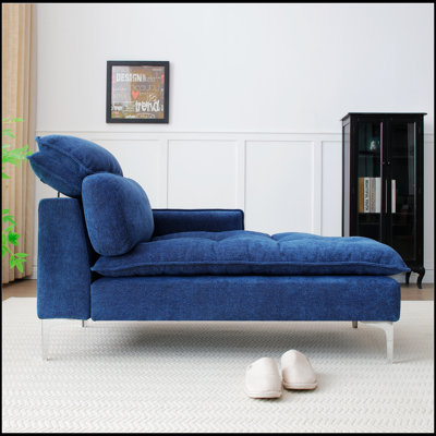 Chaise longue pour l'intérieur, mobilier rembourré avec accoudoir gauche et coussin lombaire, capitonné pour le salon, la chambre à coucher et le bureau