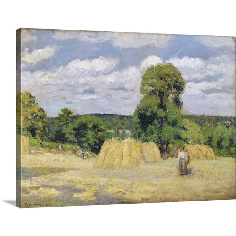 «Harvesting at Montfoucault, 1876» par Camille (1831-1903) Pissarro - reproduction d'art sur toile bottes, Toile tendue