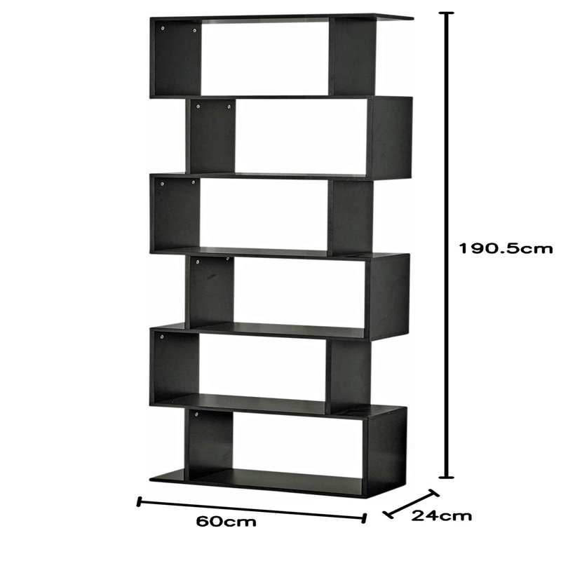190.5cm H Geometric Bookcase, 190.5cm H x 60cm W x 24cm D, Black