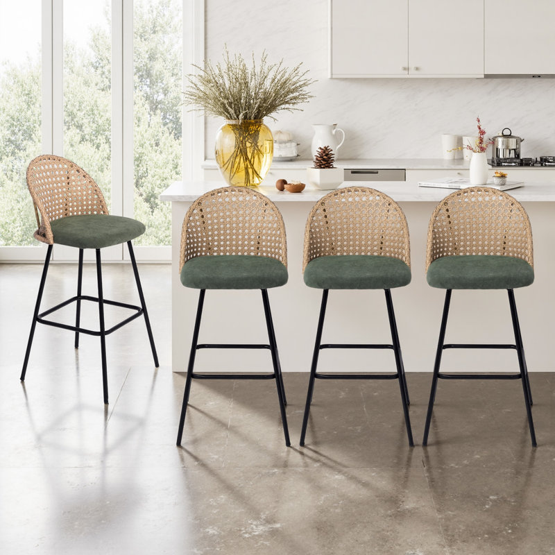 Upholstered Rattan Back Counter & Bar Stool, Green