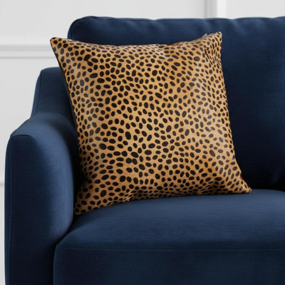 Coussin en cuir de vache 18 po x 18 po à imprimé animal orange et noir