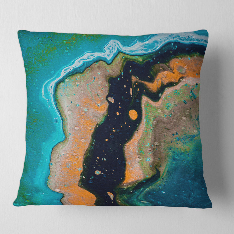 Composition abstraite en orange et noir - coussin moderne imprimé, 16" x 16"