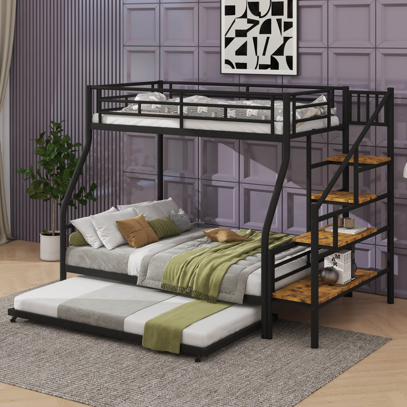 Metal Twin Over Full Size Bunk Bed With Bottom Bunk, Black