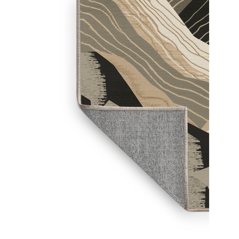 Machine Washable Pegah Modern Rustic Abstract Rug in Brown – Beige Binding, 7 x 10