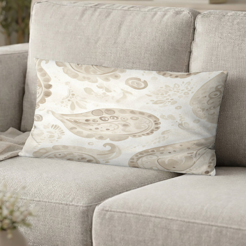 Coussin décoratif moderne à motif floral cachemire beige, H 12 po x l 20 po