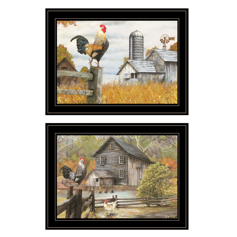 Ensemble de deux reproductions d'art encadrées, "Down on the Farm" 1, Noir, noir, noir, noir