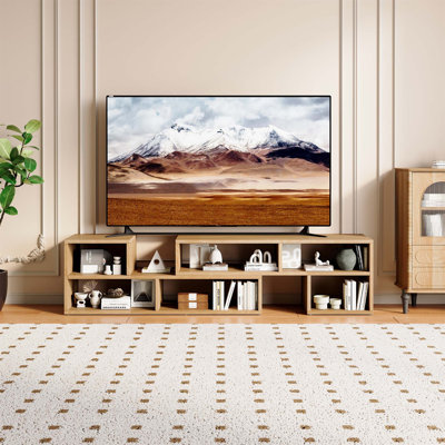 Modular Freestyle TV Stand, Light Wood Adjustable Media Console with Open Storage Compartments, Modern Minimalist Entertainment Center, Free-Combination TV Cabinet for Living Room Bedroom Apartment