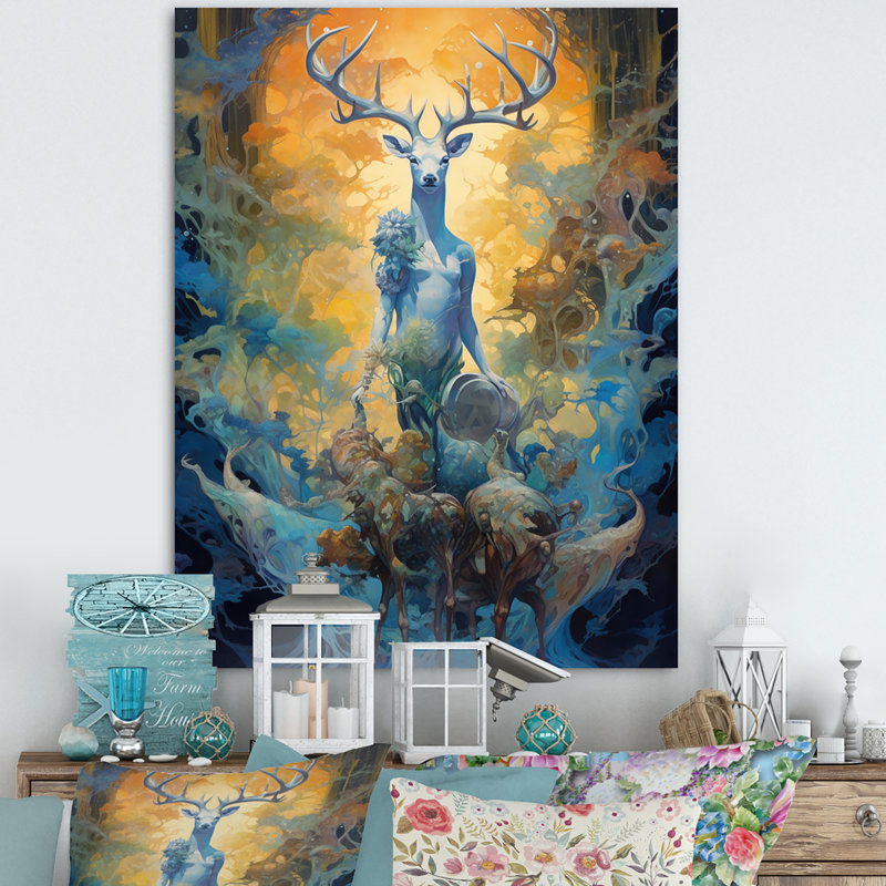 «Majestic Deer In Magical Forest», reproduction sur toile, H 32 po x l 16 po x P 1 po, Toile tendue