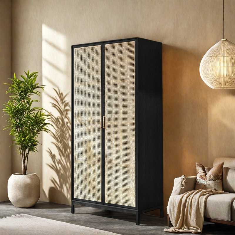 Armoire simple en rotin tissé, Noir, noir, noir, noir