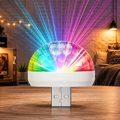 8-Piece USB Mini Sound-Activated RGB Disco Night Lights with Type-B, Type-C, and Compatible Mobile Connectors for Cars, Homes, Events, and Parties