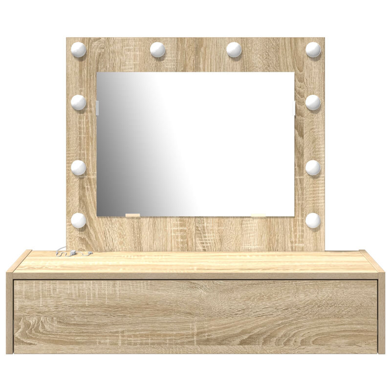 Glass Medium Mirror Vanity Table, Sonoma Oak