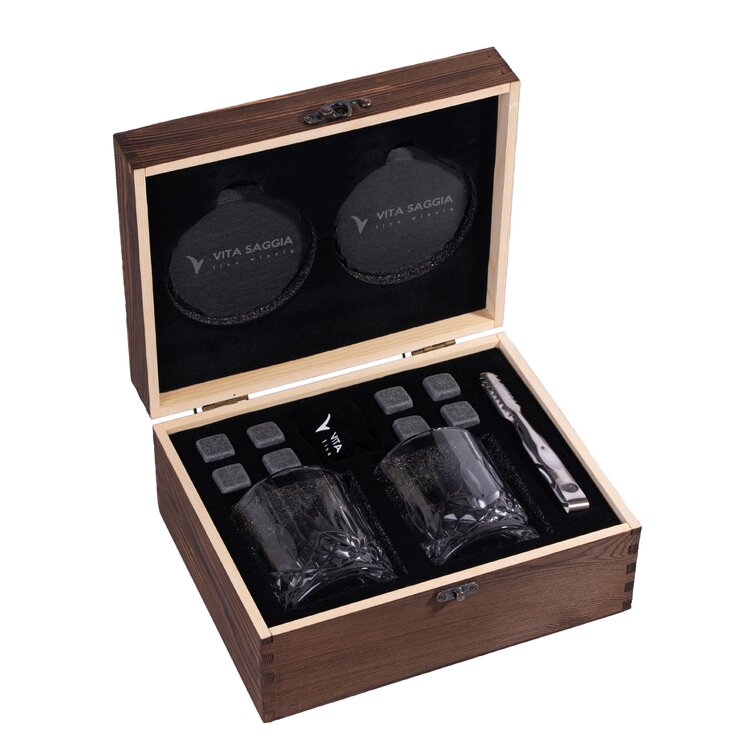 Vita Saggia Whiskey Stones Gift Set In Wooden Box, Includes 2 Glasses, 8  Granite Whiskey Ice Stones, 2 Coasters, Travel Pouch, And A Tong & Reviews