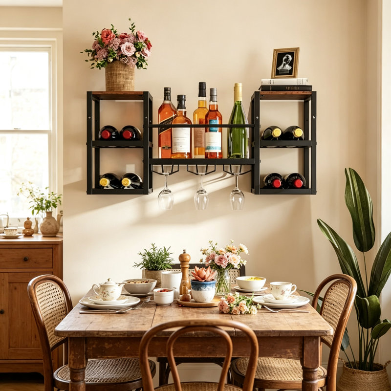 Wine Bottle & Glass Rack Rustic Brown