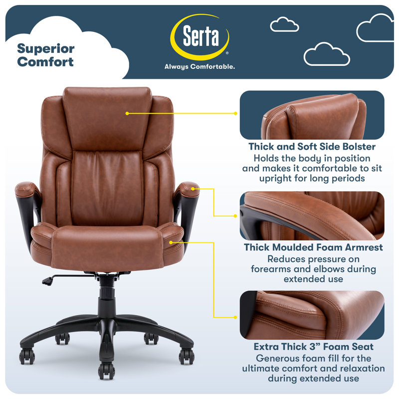 Cognac Bonded Leather Ergonomic Executive Office Chair