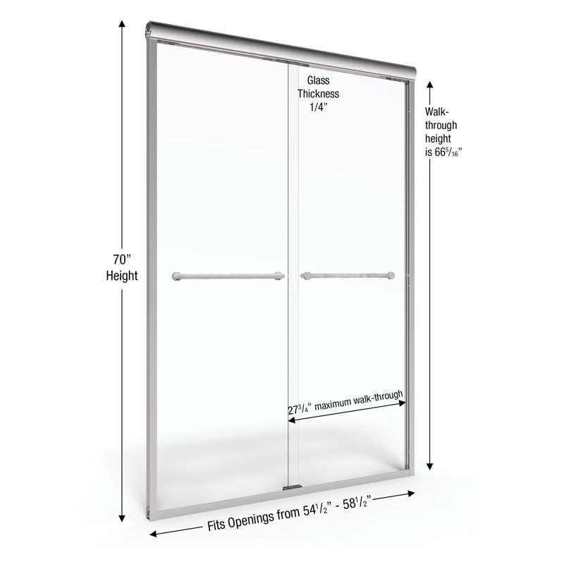 Infinity 54.5" W x 70" H Semi-Frameless Shower Door, Frosted, Chrome