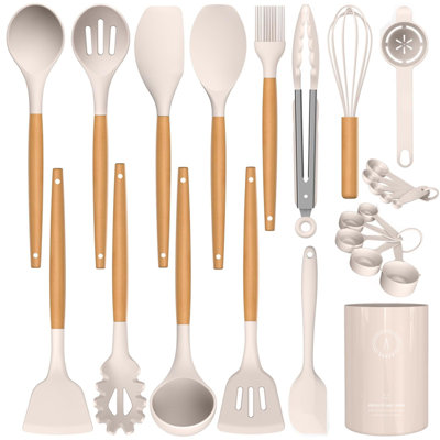 24 Pcs Silicone Cooking Utensil Set, Non-stick Heat Resistant, Dishwasher Safe, Bpa Free, Khaki