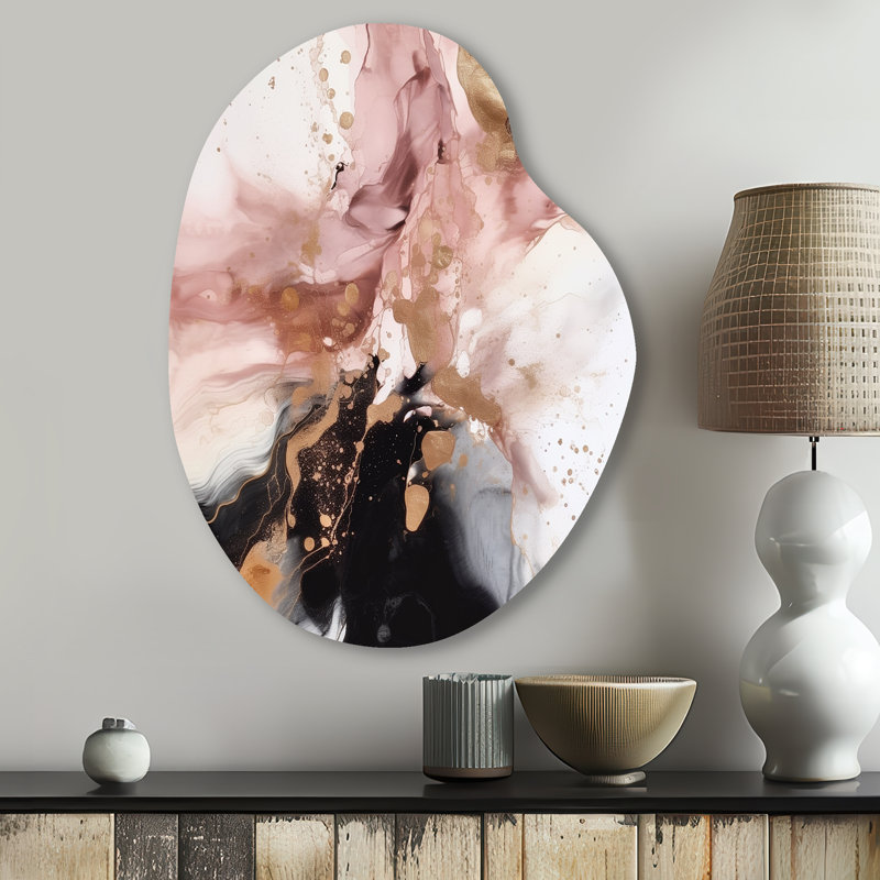 Goodwyn - art mural unique en forme de marbre en métal, forme libre rose, H 30 po x l 22 po