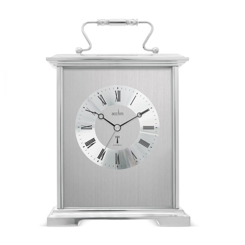 Acctim Althorp Mantel Clock Radio Controlled Quartz Polished Metal Carriage Clock Silver